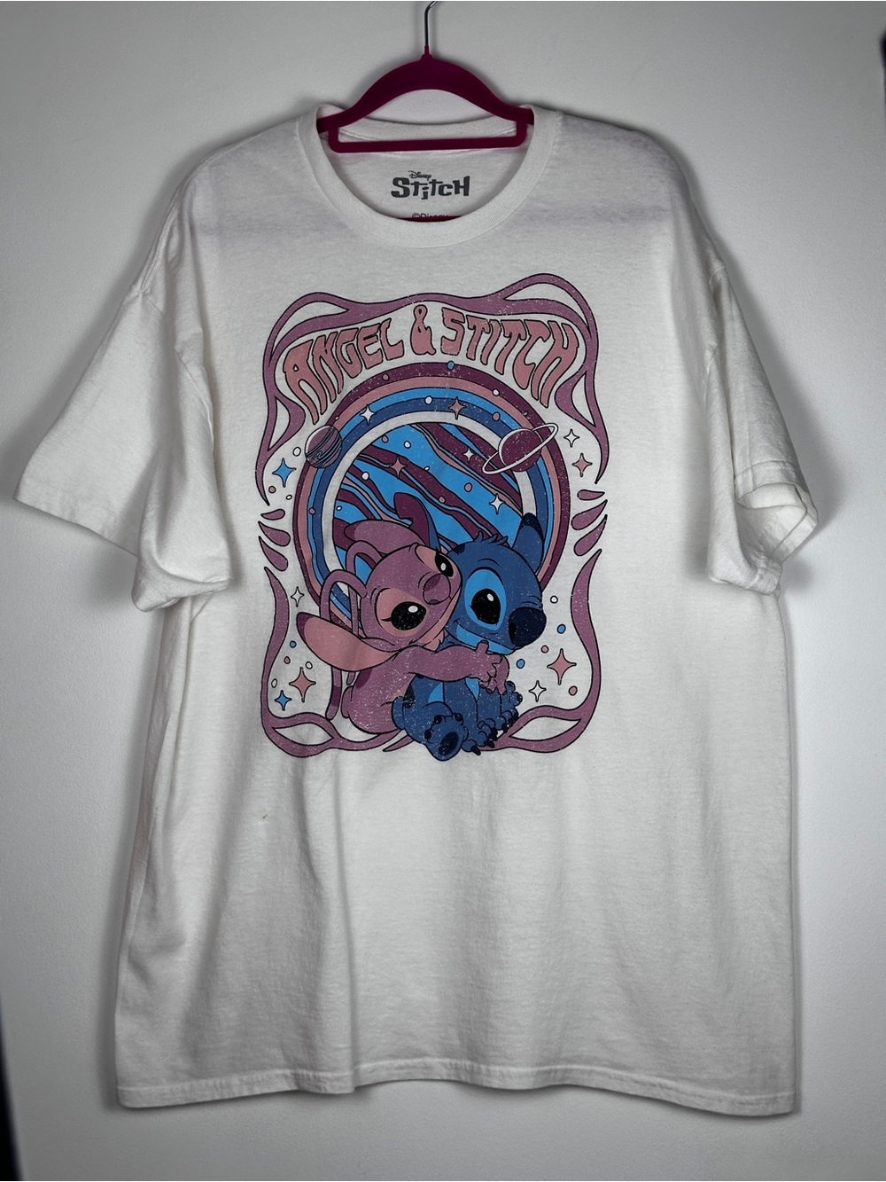 Disney Stitch & Angel Cosmic Graphic T-Shirt White Plus Size 1X